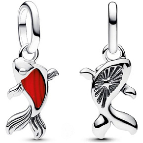 Charm Mini medailon - Rybka Koi s červeným smaltem, přívěsek na náramek zvíře Charm Mini medailon - Rybka Koi s červeným smaltem, přívěsek na náramek zvíře