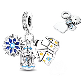 Charm Striebro 925 Vianočný 3v1 Domček, hviezda, snehuliak, prívesok na náramok zima