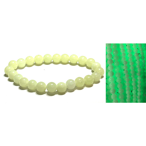 Nefrit Luminois Light Fosforeskujúci, žltý svietiaci v tme, náramok z elastického prírodného kameňa, korálik 8 mm / 16 - 17 cm