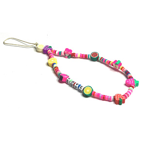 Prívesok proti strate mobilného telefónu, korálky, ovocie, láska, obvod 26,5 cm Prívesok proti strate mobilného telefónu, korálky, ovocie, láska, obvod 26,5 cm