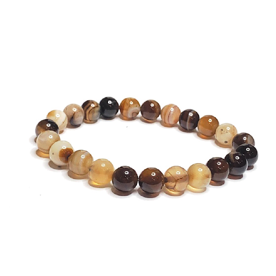 Achát hnedý krajkový náramok elastický prírodný kameň, guľôčka 8 mm / 16 - 17 cm, dodáva odvahu a silu