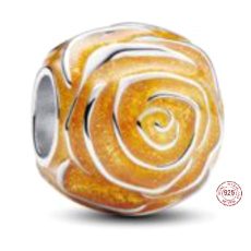 Charm Striebro 925 Žltá ruža v kvete, korálka na náramok príroda