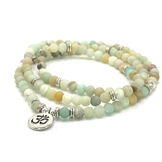 108 Mala Amazonit + Om symbol náhrdelník modlitba šperk flexibilný, prírodný kameň 6 mm