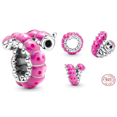 Striebro 925 Roztomilá krútená húsenica, korálik na zvieracom náramku