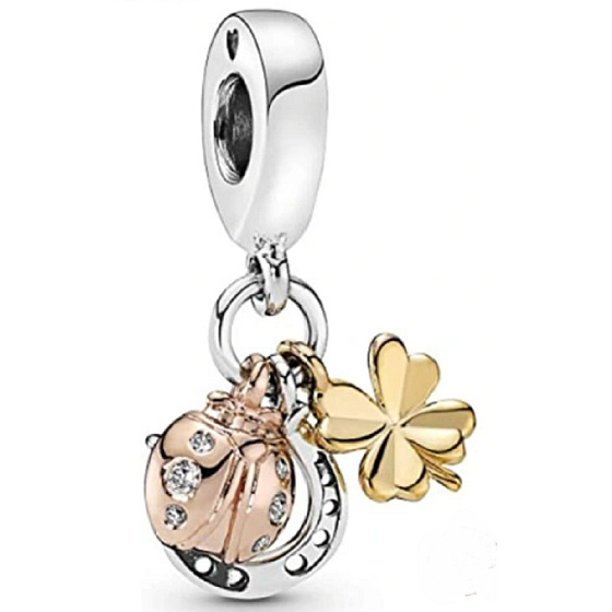 Prívesok zo striebra 925 Trio šťastie, podkova, štvorlístok, beruška 3v1, prívesok na náramok, zviera