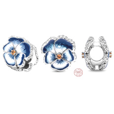 Striebro 925 Modrá maceška, korálik na náramok príroda