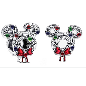 Charm Mickey vánoční věnec, korálek na náramek vánoce