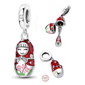 Charm Sterlingové stříbro 925 Rusko, Matrjoška 2v1 – tradiční symbol, ochrana a rodinné štěstí, přívěsek na náramek cestování