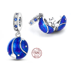Striebro 925 Vesmír tmavomodrá galaxia, hviezda, prívesok cestovný náramok 2v1