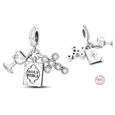 Strieborný 925 náboženský prívesok Svätá Trojica - Boh splní všetky vaše potreby, 3v1 prívesok náramok