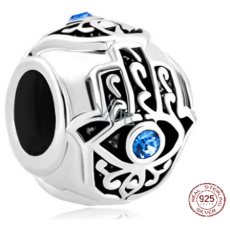 Strieborný prívesok 925 Ruka Fatimy, korálik na náramku so symbolom Strieborný prívesok 925 Ruka Fatimy, korálik na náramku so symbolom