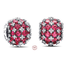 Prívesok Striebro 925 Trblietavý okrúhly červený prívesok Pavé, korálik na náramku symbol