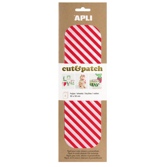Apli Cut & Patch papier na servítkovú techniku Červenobiele pruhy 30 x 50 cm 3 kusy
