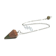 Unakit kyvadlo prírodný kameň 2,5 cm + 18 cm retiazka s korálkom, kameň osobného rastu a vízie Unakit kyvadlo prírodný kameň 2,5 cm + 18 cm retiazka s korálkom, kameň osobného rastu a vízie