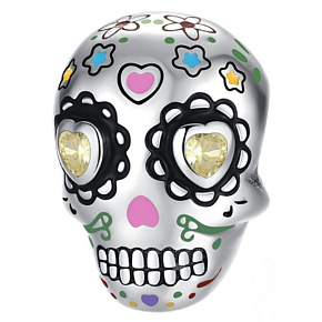 Prívesok Striebro 925 Lebka so srdiečkami, korálik na halloweenský náramok