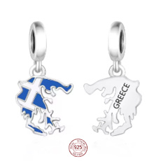 Charm Sterlingové stříbro 925 Řecko vlajka - houpající se mapa, přívěsek na náramek cestování Charm Sterlingové stříbro 925 Řecko vlajka - houpající se mapa, přívěsek na náramek cestování