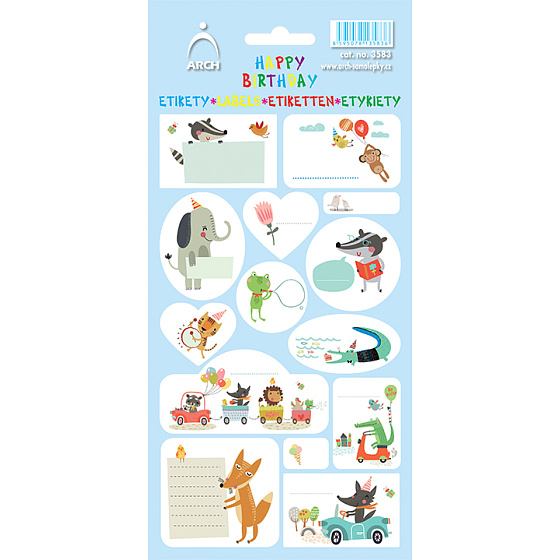 Arch Nálepky do domácnosti, na darčeky Happy Birthday modré 14 etikiet