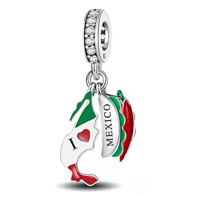 Charm Sterlingové stříbro 925 Mexiko – láska, barvy a vášeň života, 2v1 přívěsek na náramek cestování