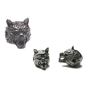Hlava čierneho vlka kovový prívesok na náramok 12 x 12 mm