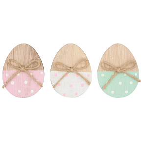 Drevené vajíčko s bodkami na špendlíku 7 cm 3 kusy Drevené vajíčko s bodkami na špendlíku 7 cm 3 kusy