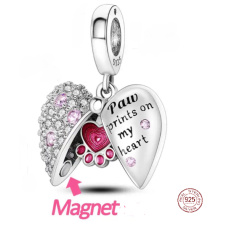 Striebro 925 Odtlačky labiek na mojom srdci, prívesok srdca na náramku pre domáce zvieratá