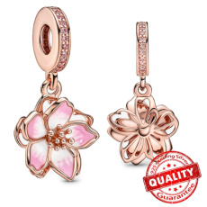 Prívesok zo striebra 925 Čerešňový kvet pozlátený v ružovej farbe, prívesok na náramok