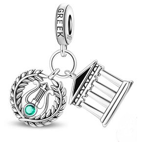 Charm Sterlingové stříbro 925 Řecko | Parthenon & lyra, harmonie a síla antiky, přívěsek na náramek cestování