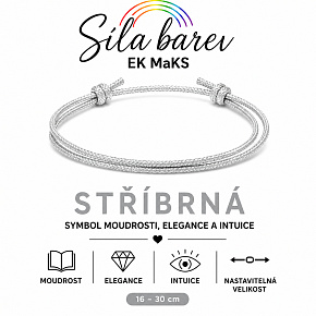 Šňůrkový náramek Síla barev – Stříbrná | Symbol moudrosti, elegance a intuice | nastavitelný 16 - 30 cm