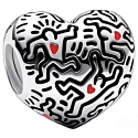 Šarm Sterling Silver 925 Keith Haring Heart Art Lines and People Bead Bracelet Symbol