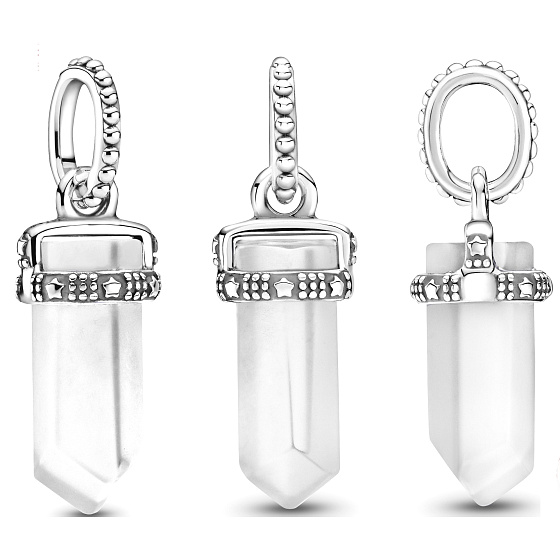 Charm Striebro 925 Mliečne biely amulet, kyvadlo imitácia krištáľ, prívesok na náramok