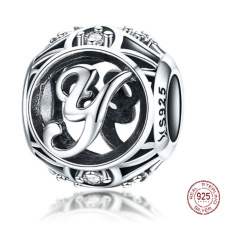 Striebro 925 magické písmeno abecedy Y + zirkón, korálik na náramok
