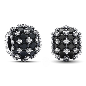 Prívesok Striebro 925 Trblietavý okrúhly čierny prívesok Pavé, korálik na náramku symbol