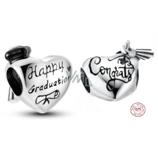 Striebro 925 Graduation - Gratulujeme k promócii, korálik srdca absolventa na náramku Striebro 925 Graduation - Gratulujeme k promócii, korálik srdca absolventa na náramku
