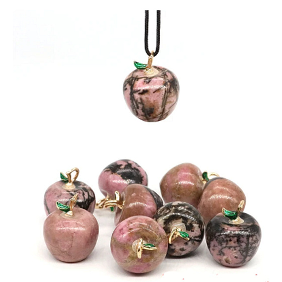 Rodonitový prívesok Jablko poznania, prírodný kameň 2,7 x 15 mm, ručne vyrezávaný, veľký liečiteľ sŕdc