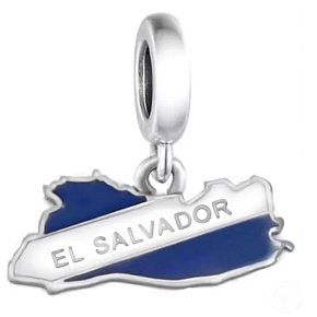 Charm Striebro 925 El Salvador vlajka - hojdajúca sa mapa, prívesok na náramok cestovanie Charm Striebro 925 El Salvador vlajka - hojdajúca sa mapa, prívesok na náramok cestovanie