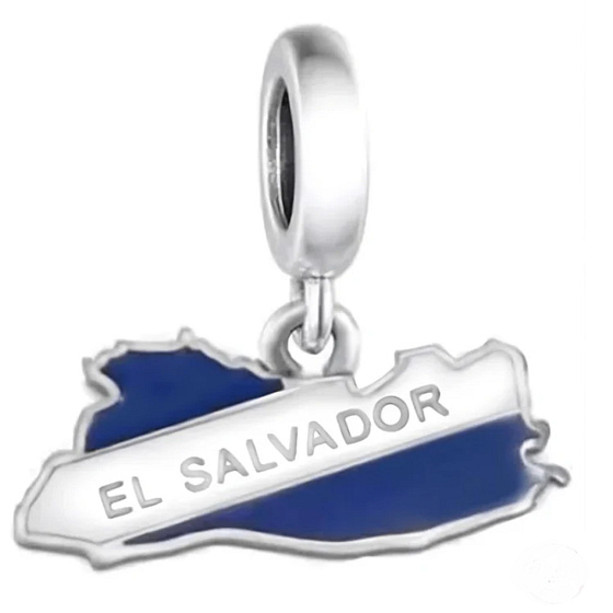 Charm Striebro 925 El Salvador vlajka - hojdajúca sa mapa, prívesok na náramok cestovanie
