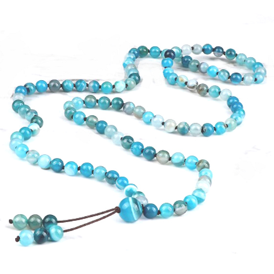 108 Mala Agát modrý náhrdelník, meditačné šperky, prírodný kameň, elastický, korálik 6 mm