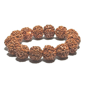 Rudraksha náramok elastický prírodný kameň, guľôčka 18 mm / 19 cm