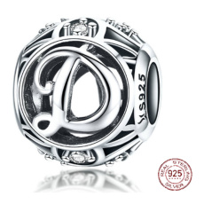 Striebro 925 Magic abeceda písmeno D s kvetmi korálek na náramku