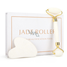 Quartz Gua Sha 5 x 8 cm + masážny valček 14 x 5,5 cm redukuje vrásky, opuchy, zlepšuje elasticitu pokožky, nastavuje Quartz Gua Sha 5 x 8 cm + masážny valček 14 x 5,5 cm redukuje vrásky, opuchy, zlepšuje elasticitu pokožky, nastavuje