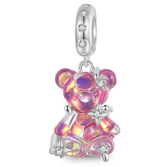 Charm Striebro 925 Medveď dúhový fantastický sen, prívesok na náramok zviera