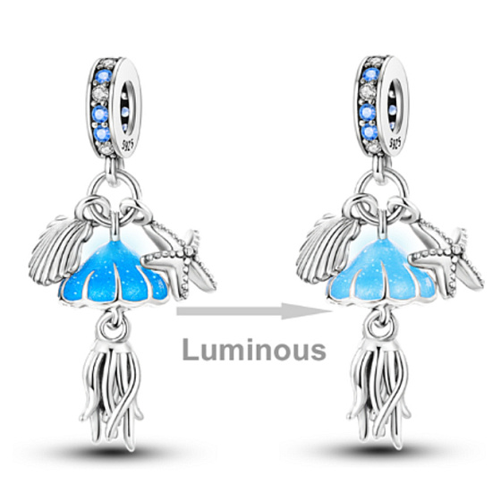 Charm Striebro 925 Luminozné - More - Medúza, hviezdica, mušľa, 3v1 prívesok na náramok more