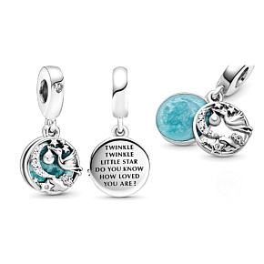 Striebro 925 White Stork a Shining Star, 2v1 prívesok na náramok pre rodinu