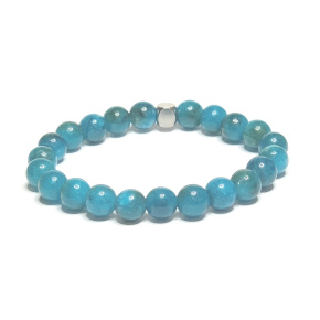 Apatit modrý náramok elastický prírodný kameň, guľôčka 6 mm / 16 - 17 cm, realizácia kameňa