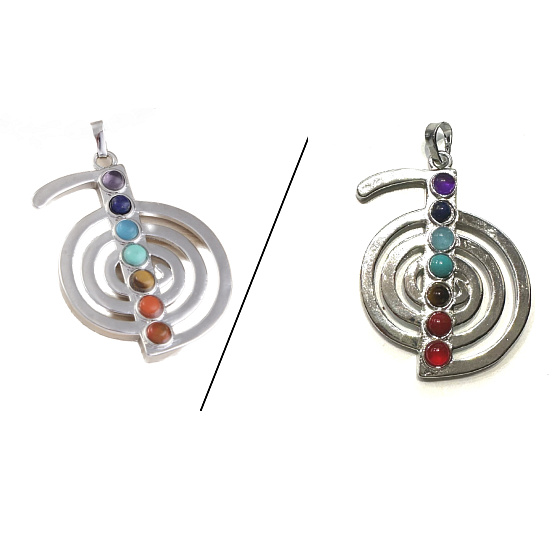 energetický prívesok 7 čakier, špirála, cca 48 x 32 mm, symbol rovnováhy, prírodné korálky