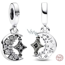 Strieborný prívesok 925 polmesiac a rotujúca hviezda, vesmírny náramok