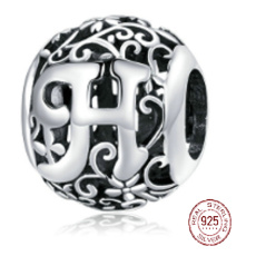 Magické písmeno abecedy H, striebro, s kvetmi, prívesok na náramok 9 mm