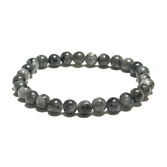 Larvikitový náramok elastický prírodný kameň, guľôčka 6 mm / 16 - 17 cm