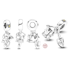 Strieborný prívesok 925 Čajník a lopatka 2v1, prívesok na náramku