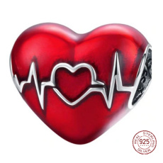 Prívesok zo striebra 925 Červené srdce bijúce srdce, korálik na náramku lásky